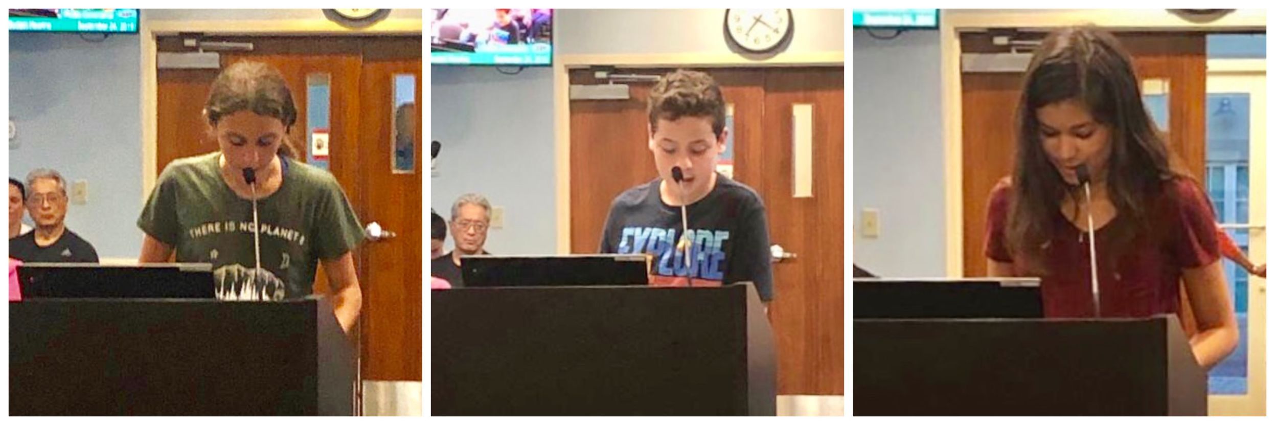 MAST students Holly Thorpe, Felipe Paioletti and Ellie Reyna address the village Council